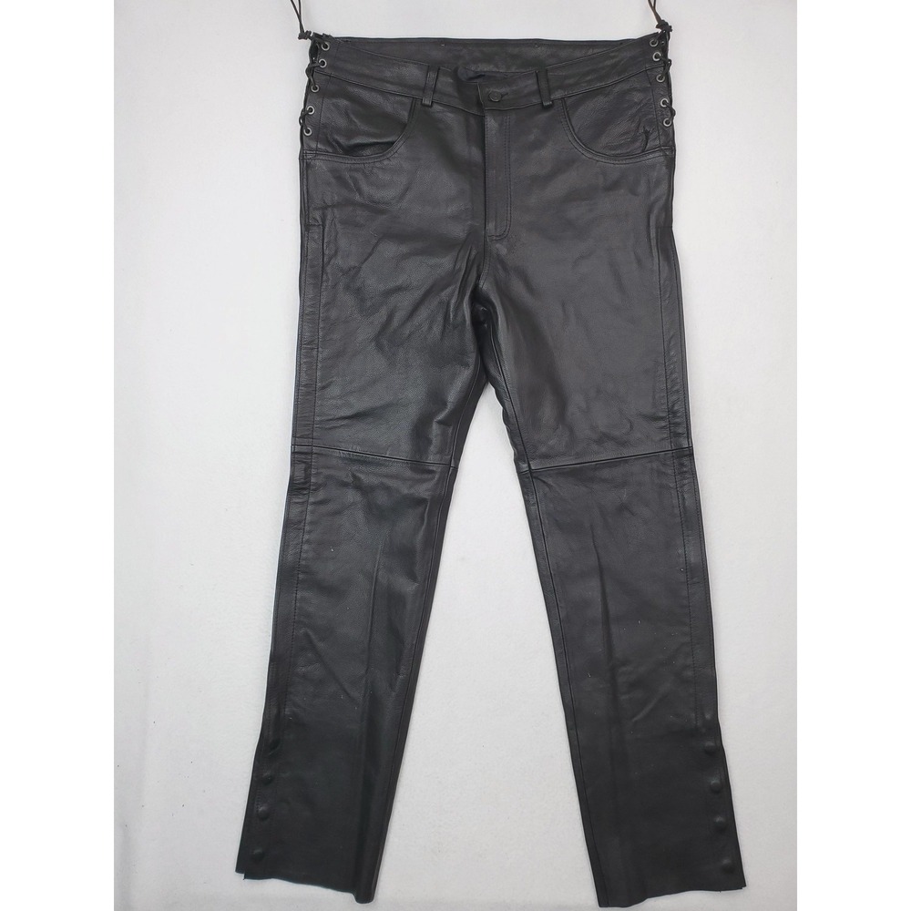 Daniel Smart Road Rebel Pants Mens 38x34 Black Leather Motorcycle Biker Zip Side